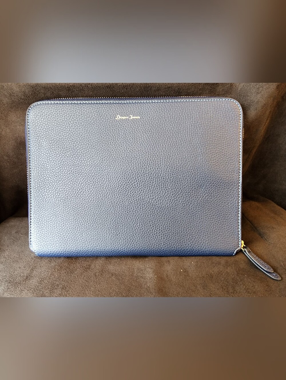 Draper James Navy Blue Pebbled Leather 11” iPad Tablet Case Zip Tech Sleeve